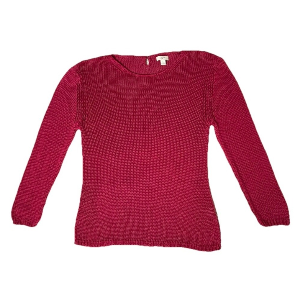 J Jill Womens Large Pink Mercerized Cotton Knit Sweater Long Sleeve Keyhole Back